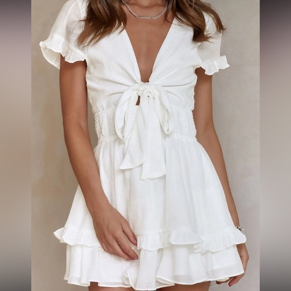 Dresses & Skirts - Tie-Front Mini Dress with Smocked Waist L